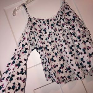flowery shirt with cut out shoulders